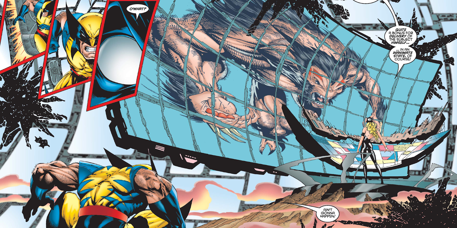 Marvel Comics' Wolverine attacks Chimera in her base where she's investigating the future of his mutation Cropped