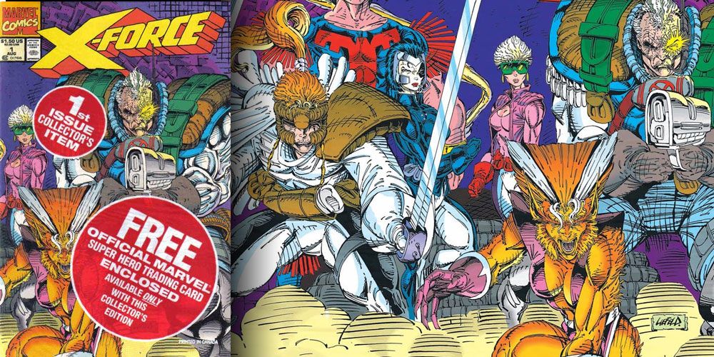 Rob Liefeld's X-Force #1 came in a polybag with one of five trading cards - Marvel Comics