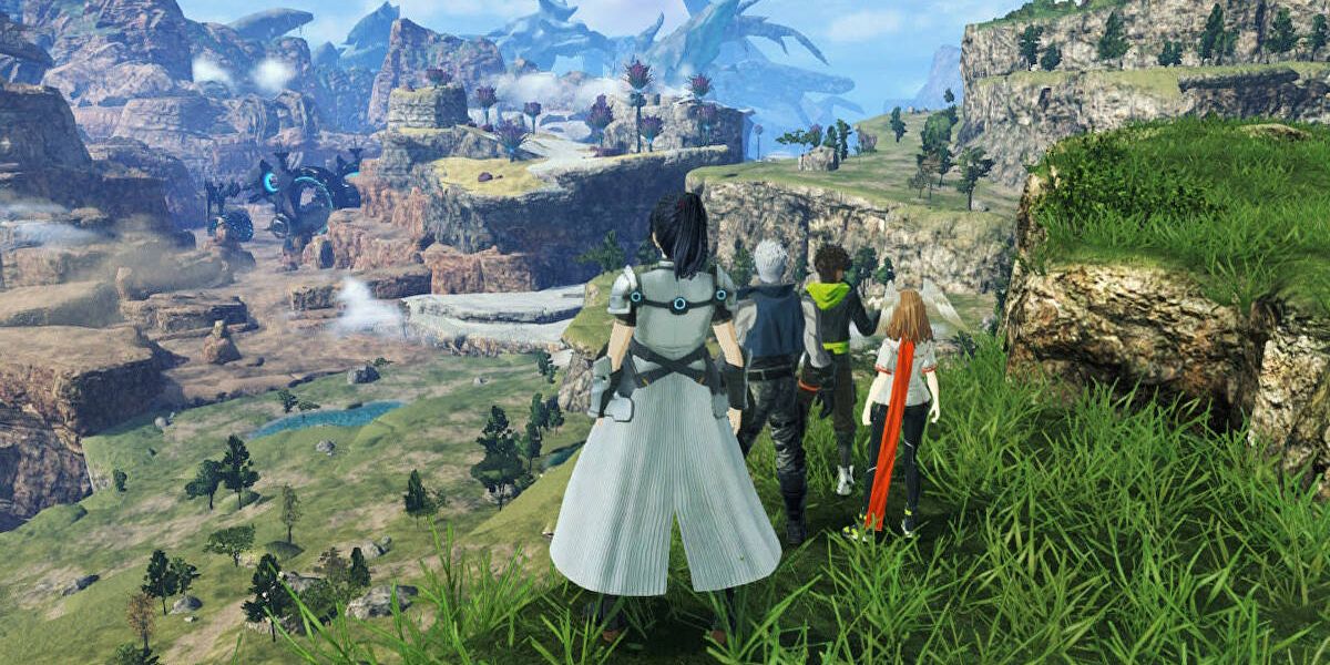 The main cast of Xenoblade Chronicles 3 looks at the world of Aionio