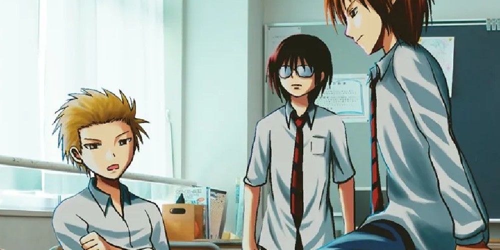Yoshitake, Hidenori, and Tadakuni in their classroom in Daily Lives of High School Boys