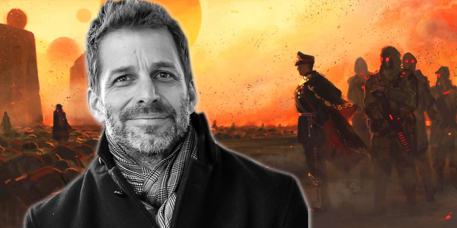 Zack Snyder next to Rebel Moon's tyrannical soldiers