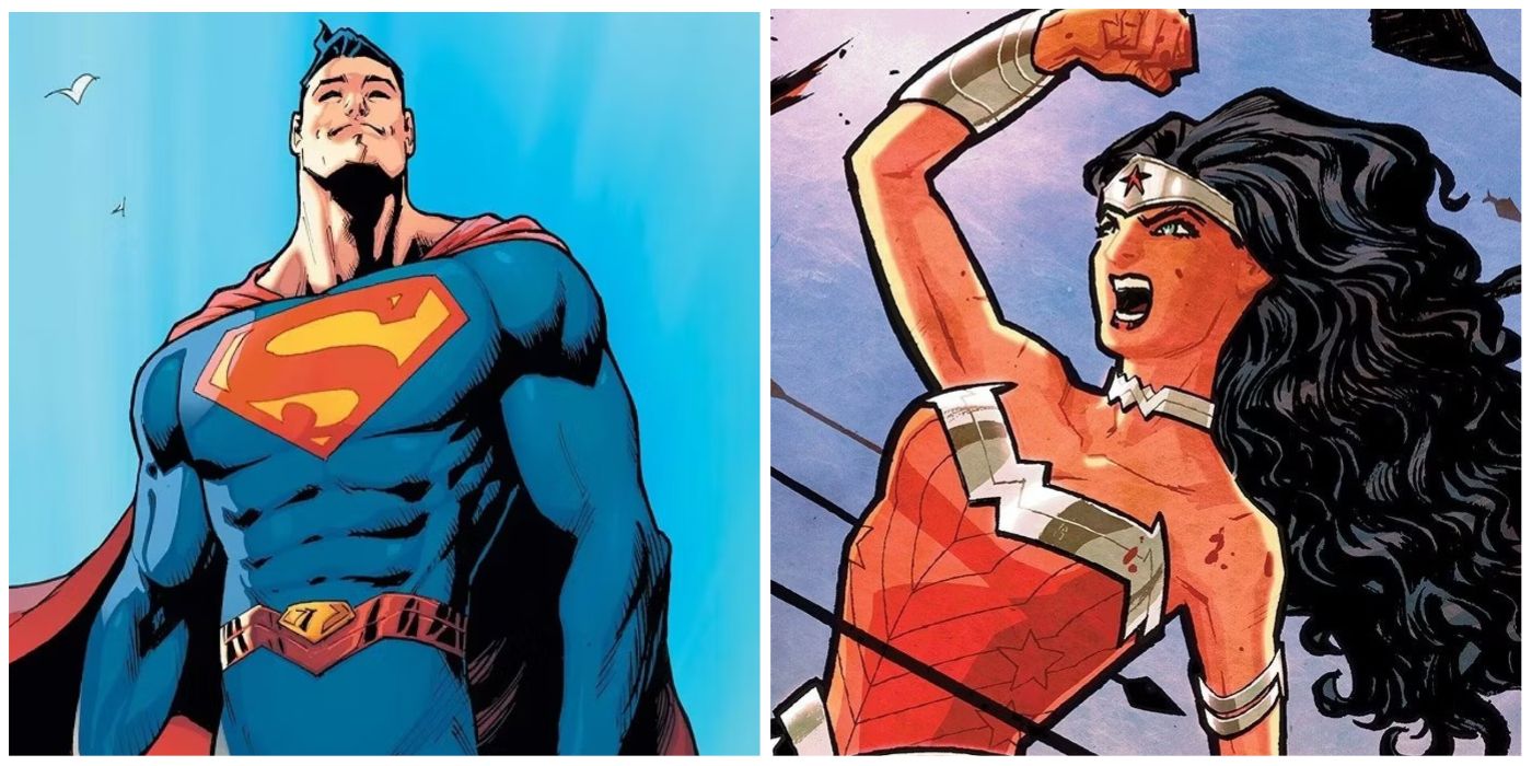 split image of Superman and Wonder Woman from DC Comics