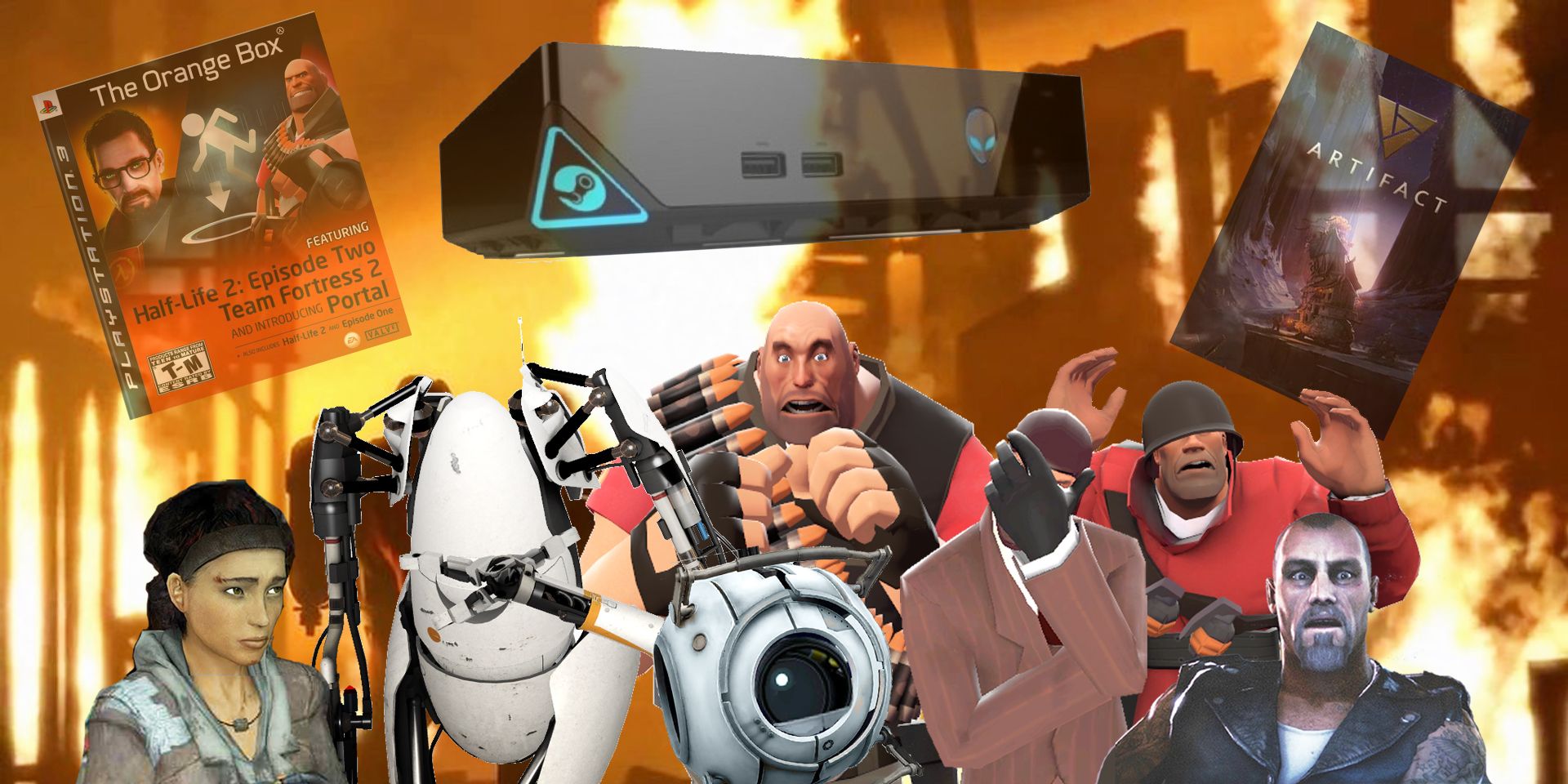 Valve characters stand despondently in front of the company's blunders.