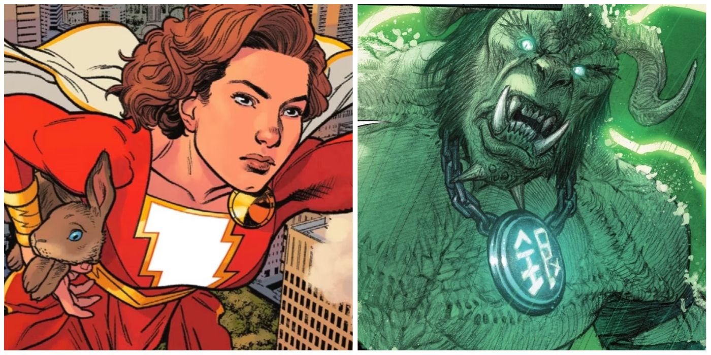 Split image of Mary Marvel and Silver Horn King from DC Comics