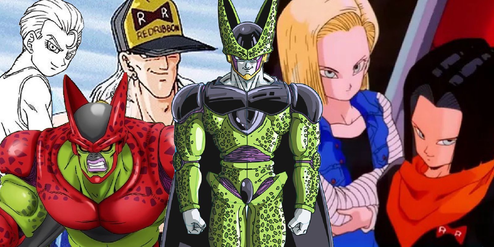 Dragon Ball Z Cell, Android 13, 17, 18, and Cell Max from Dragon Ball Super: Super Hero
