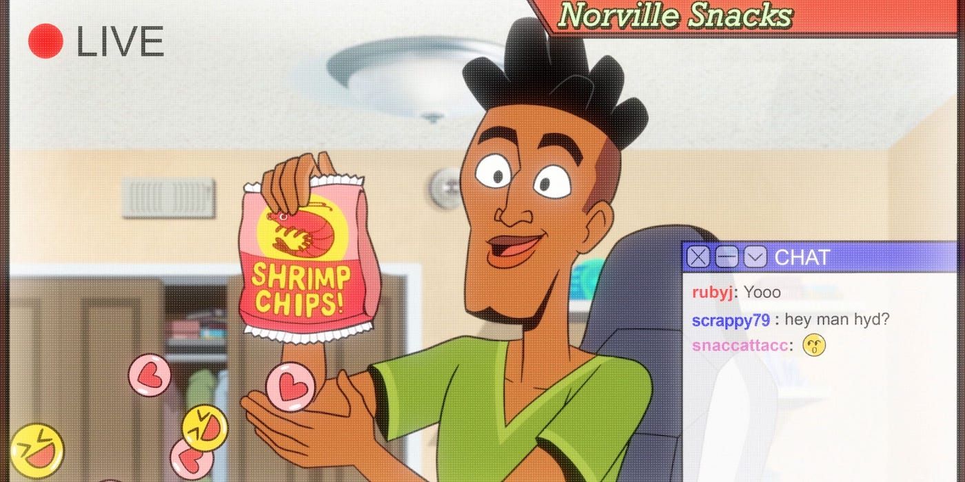 Norville reviews snacks on his channel in Velma