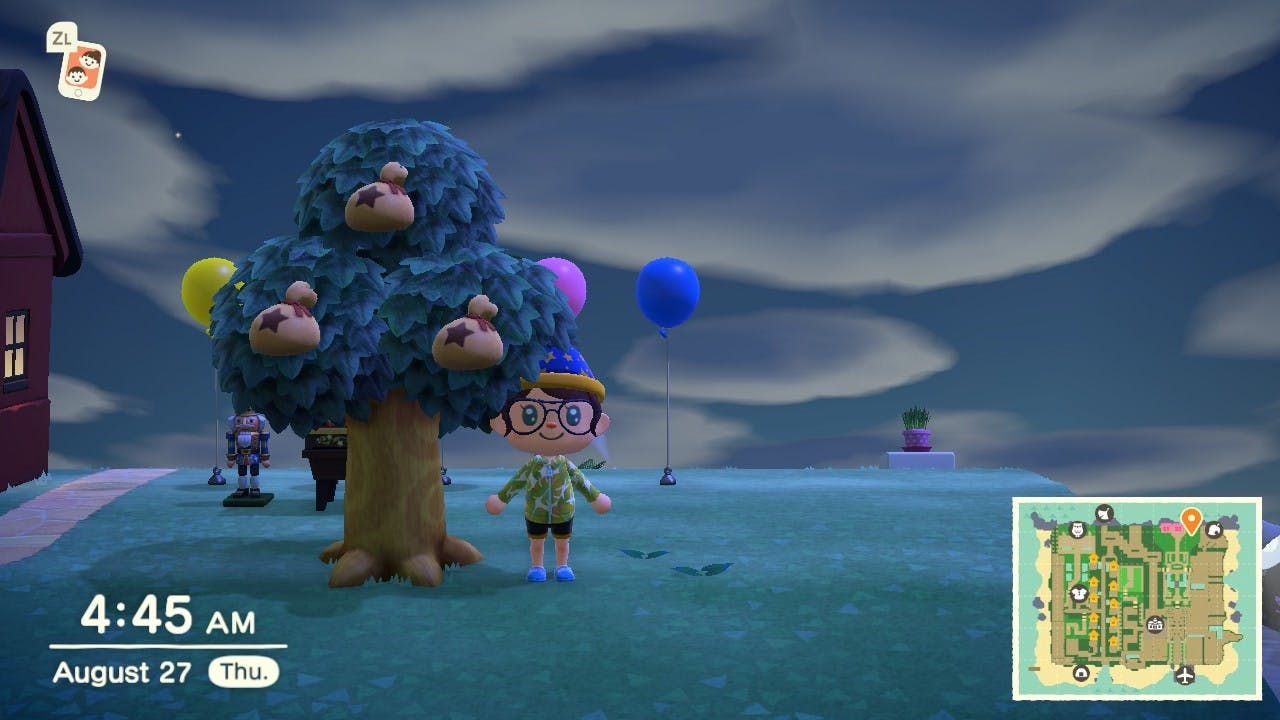 Player standing next to a Money Tree in Animal Crossing: New Horizons
