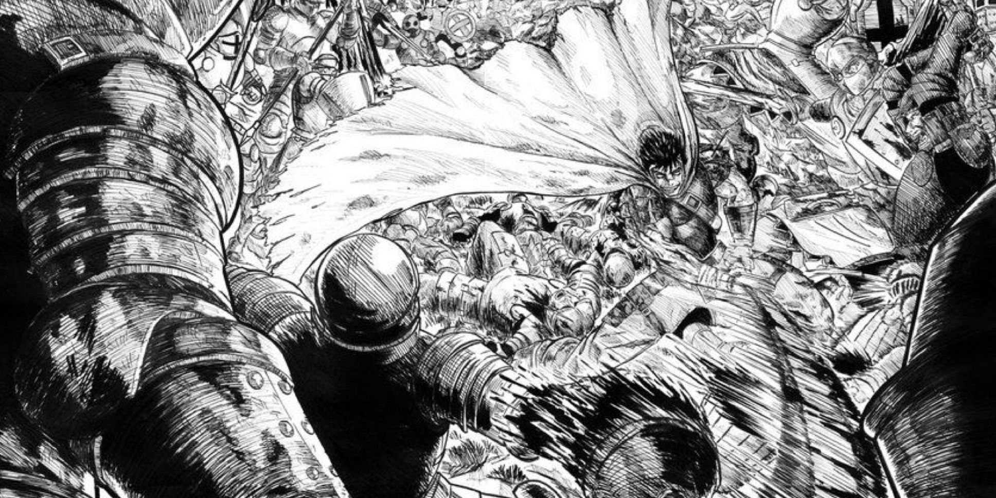 Guts earning his title of the hundred man slayer in Berserk