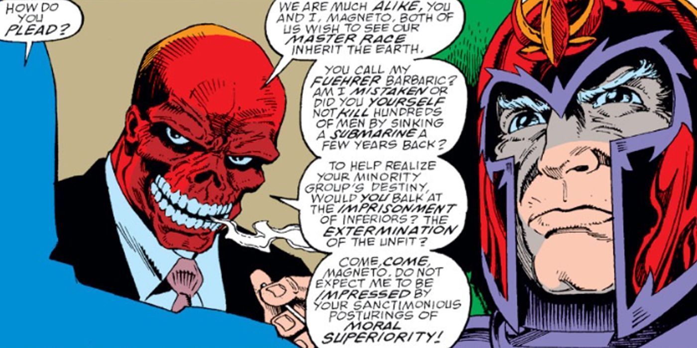 A battle of ethics between Red Skull and Magneto