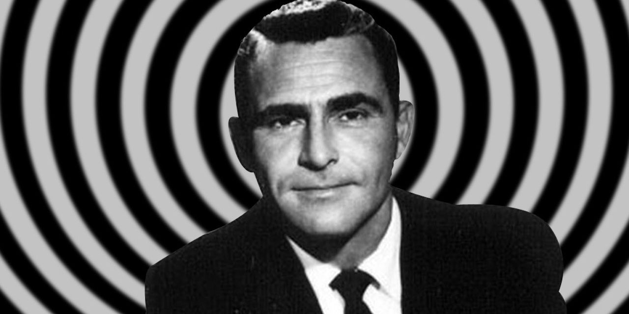 A man looks at the camera with wavy lines behind him in The Twilight Zone 