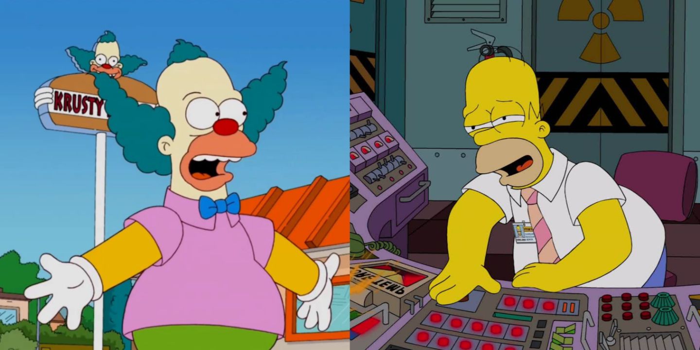 A split image of Krusty and Homer in The Simpsons
