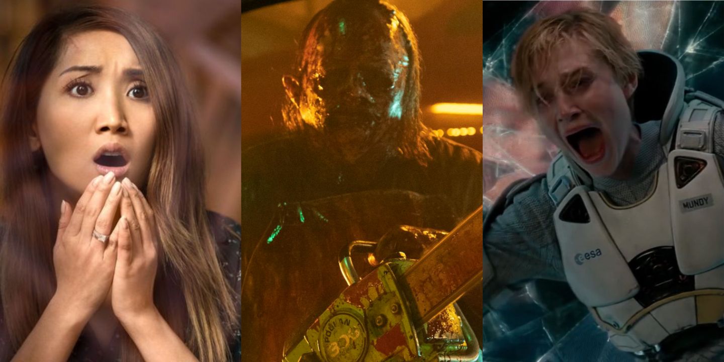 A split image of Secret Obsession, Texas Chainsaw Massacre, and Cloverfield Paradox