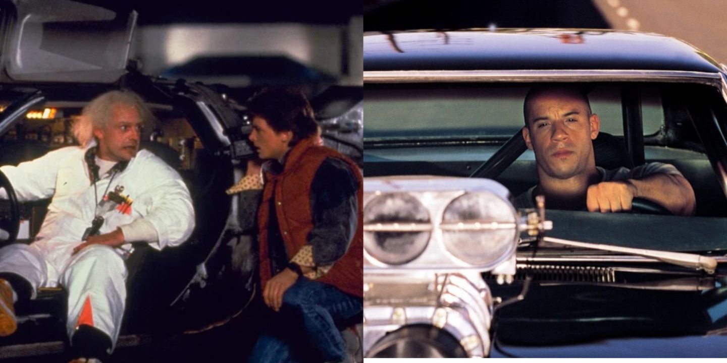 A split image of stills from Back to the Future and The Fast and the Furious
