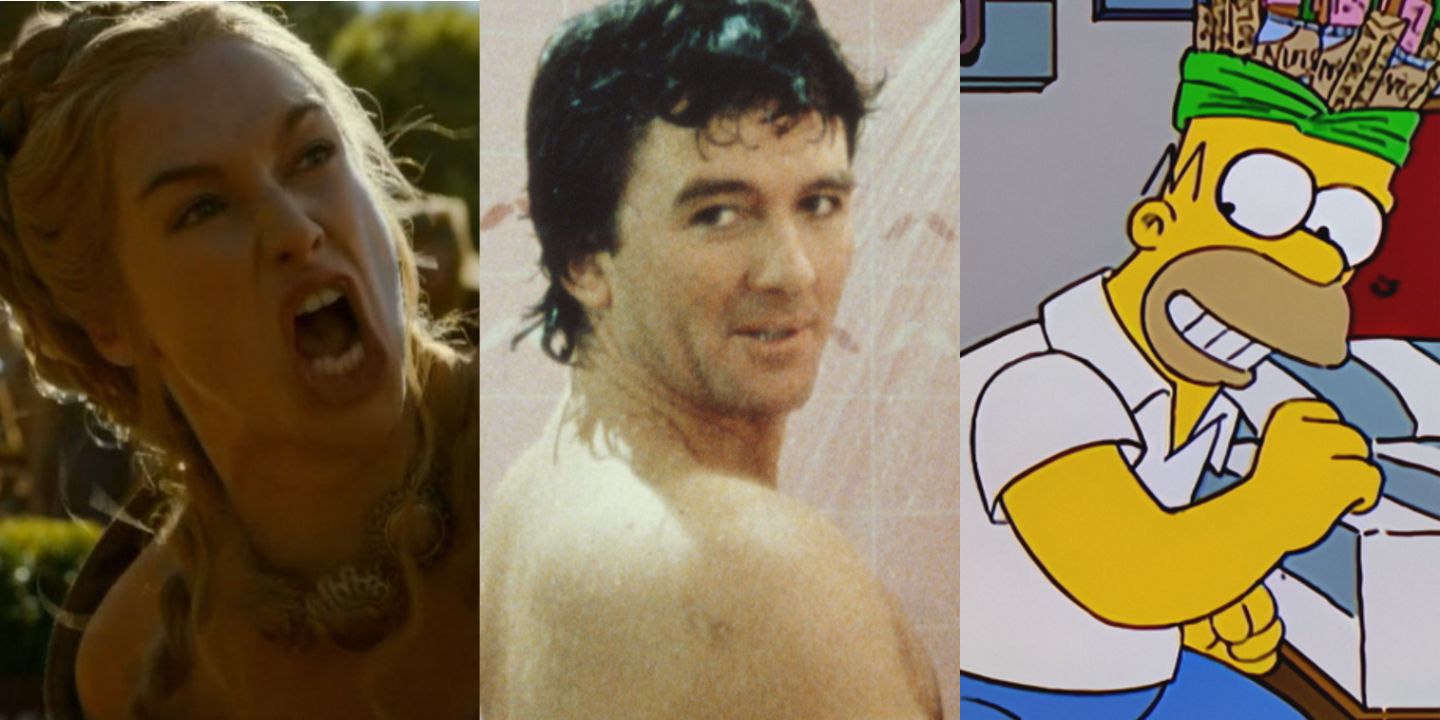 A split image of stills from Game of Thrones, Dallas, and The Simpsons