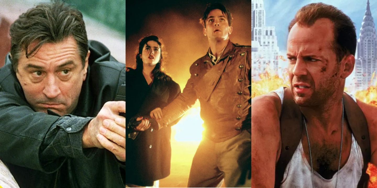 A split image of stills from Ronin, The Rocketeer, and Die Hard With A Vengeance