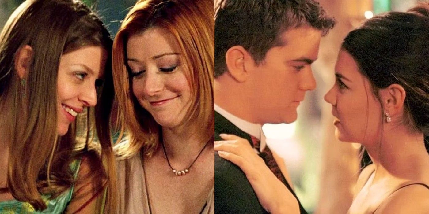 A split image of Tara and Willow from Buffy, and Pacey and Joey from Dawson's Creek