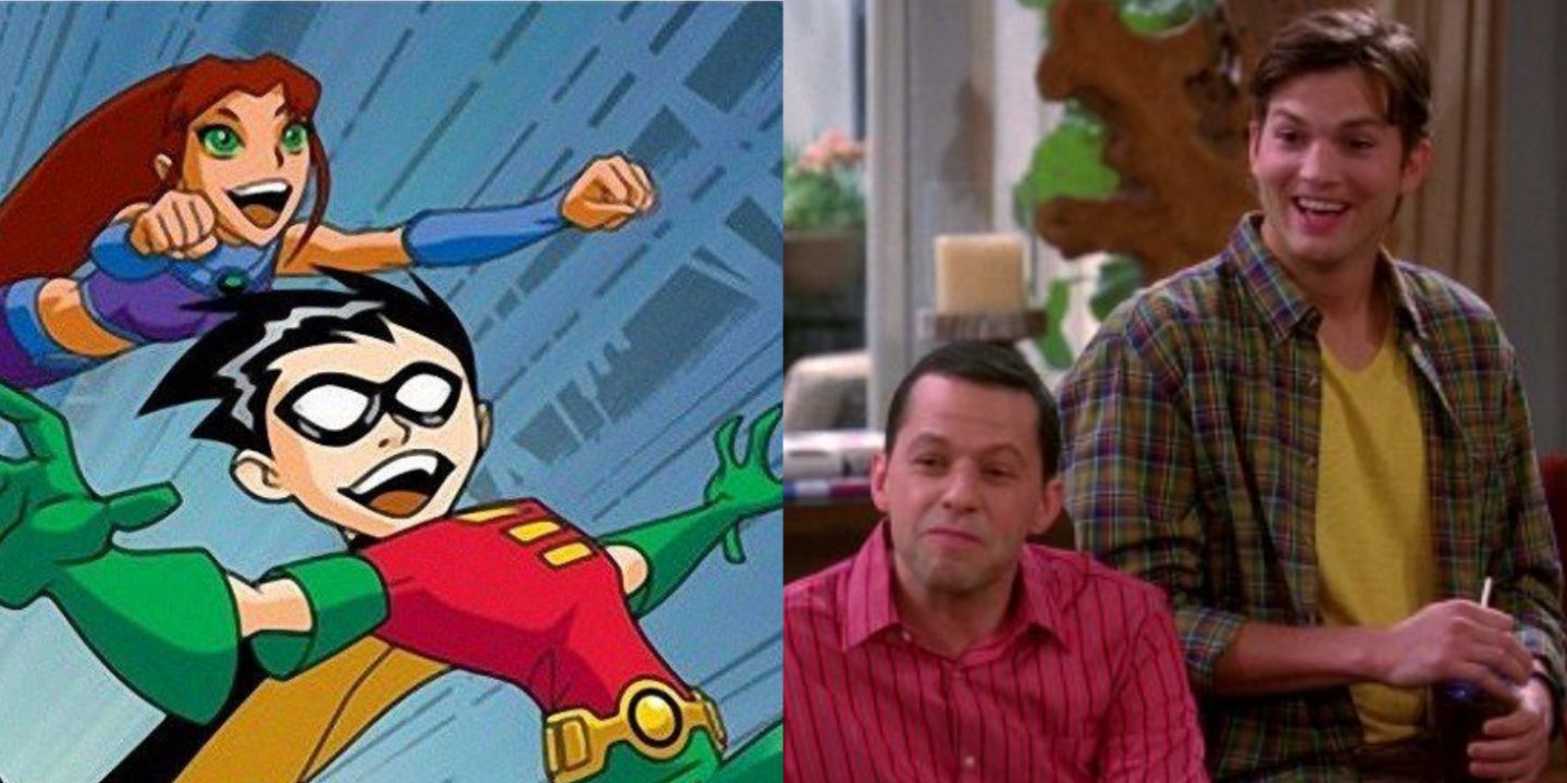 A split image of Teen Titans and Two and A Half Men