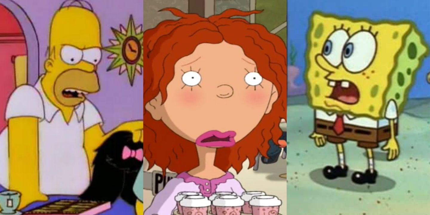A split image of The Simpsons, As Told By Ginger, and SpongeBob SquarePants