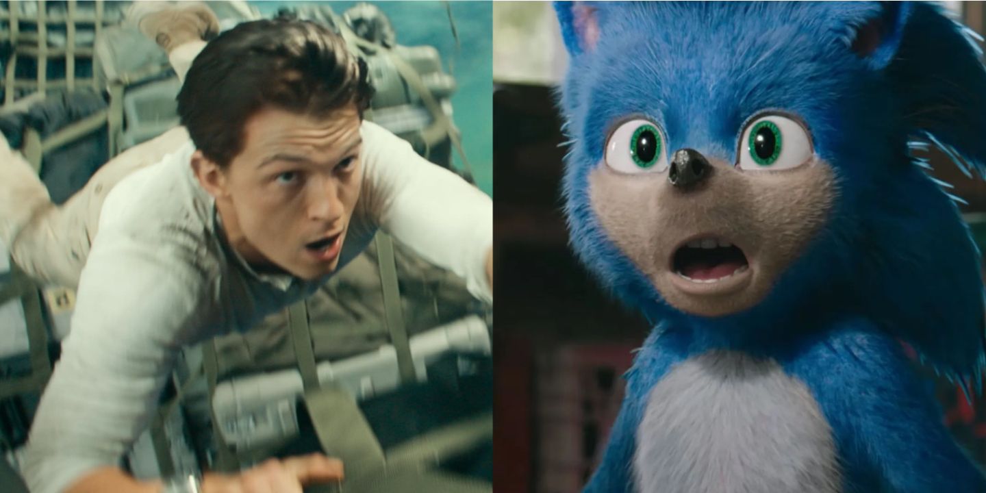 A split image of Tom Holland in Uncharted and Sonic in Sonic the Hedgehog