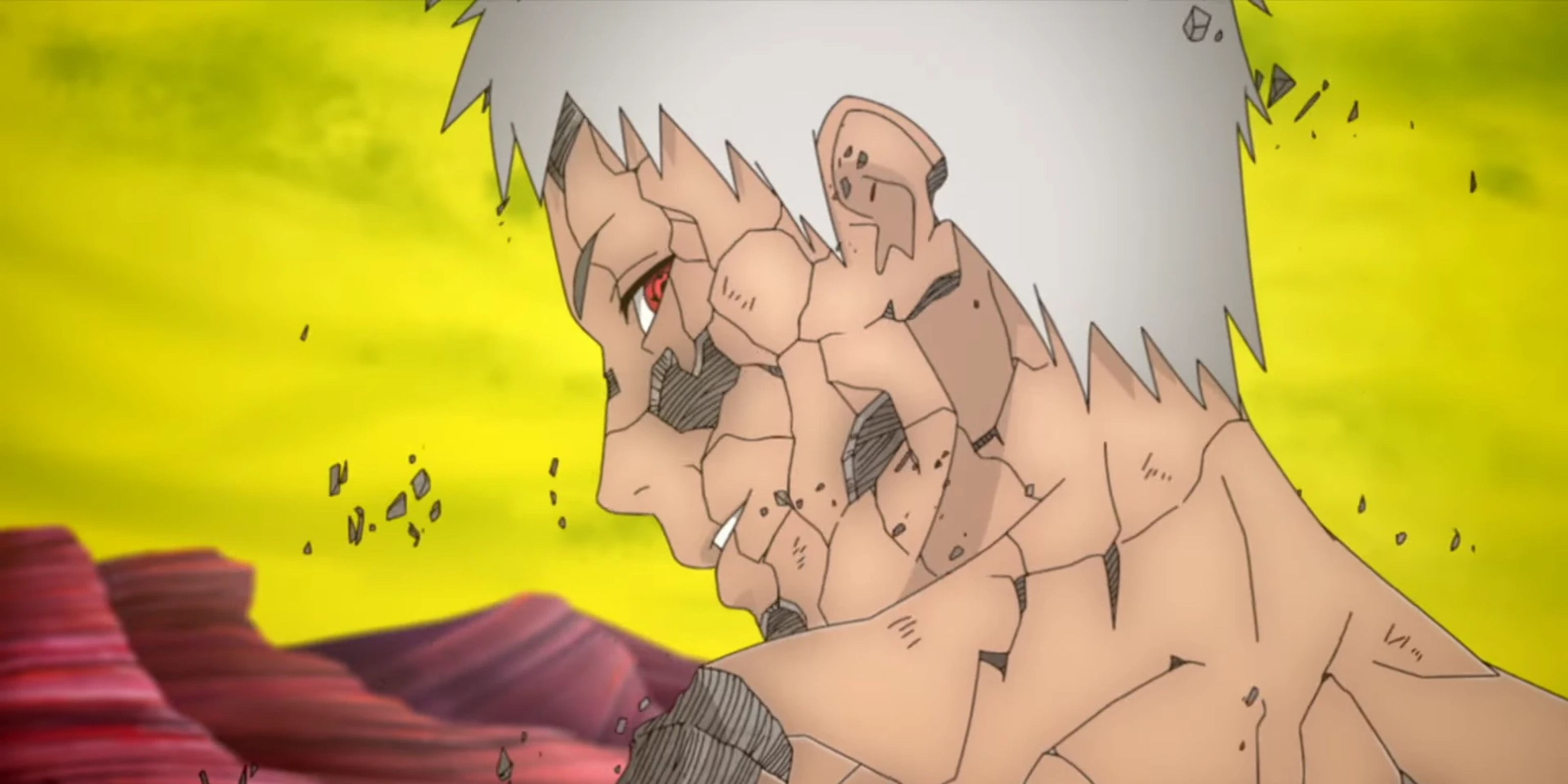 Obito sacrifices himself to save Kakashi in Naruto.
