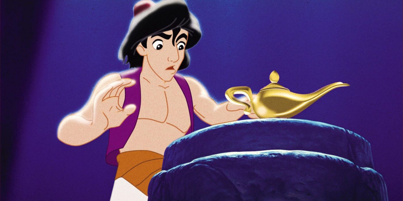 Aladdin finding the Genie's lamp in Aladdin. 