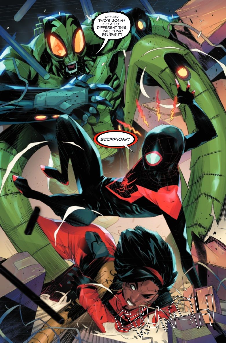 An upgraded Scorpion fights Spider-Man and Misty Knight
