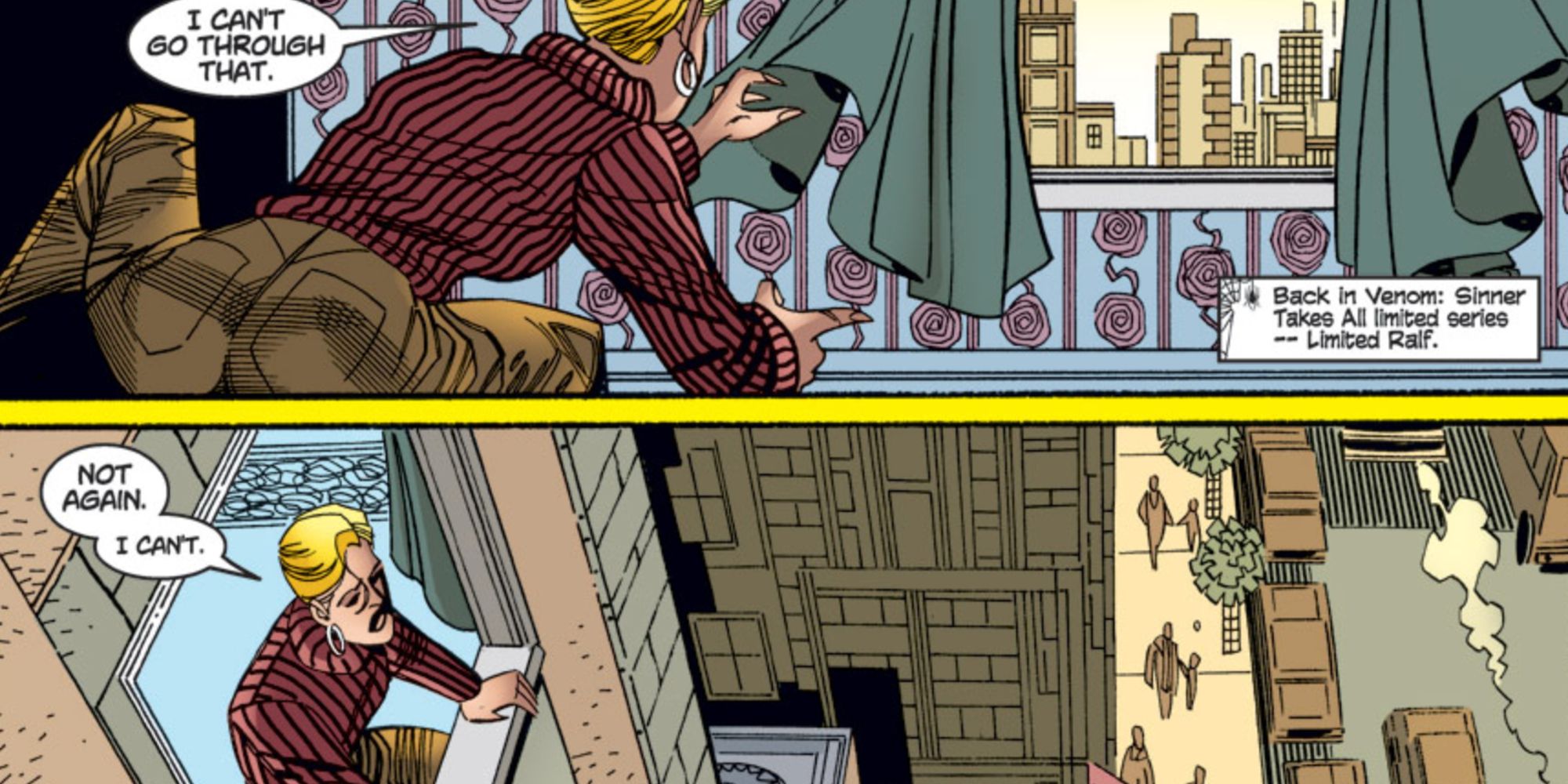 Anne Weying getting ready to jump out a window in The Amazing Spider-Man Vol. 2 #19