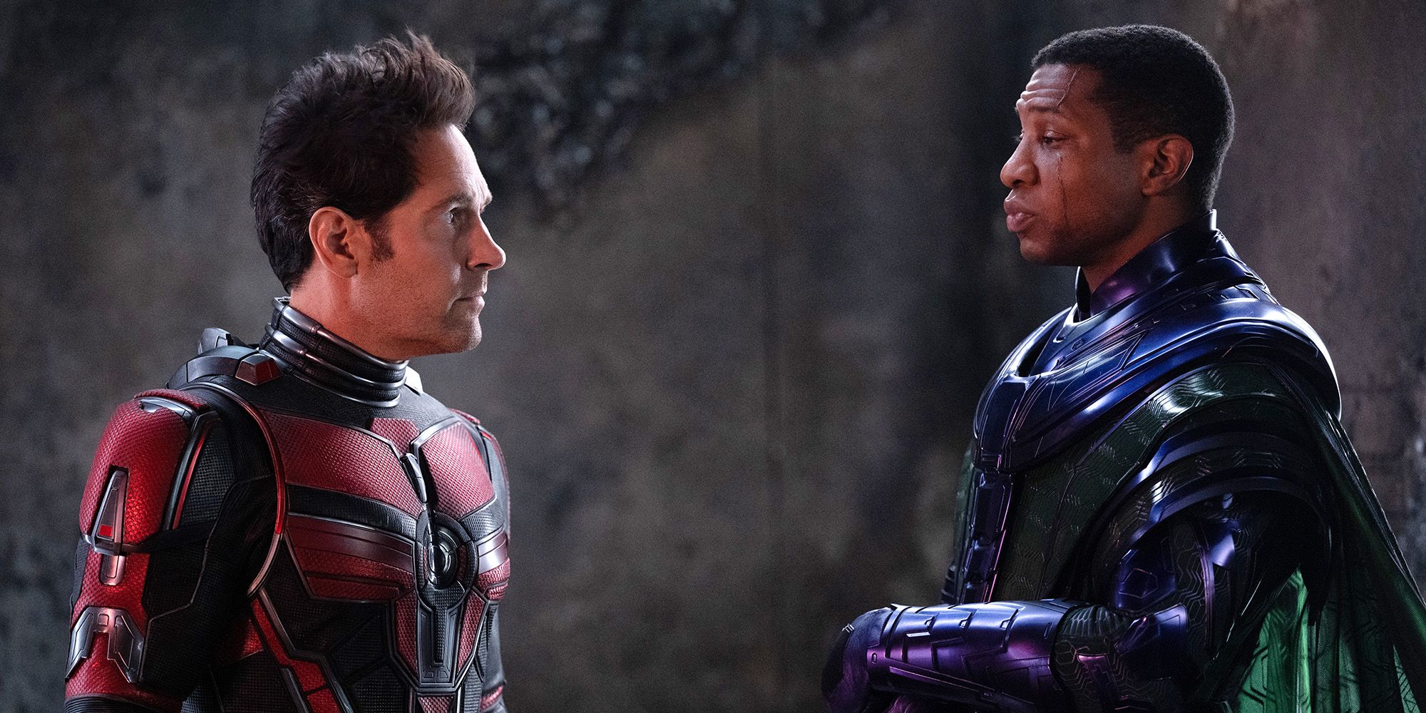 Ant-Man facing off against Kang the Conquerer in Quantumania
