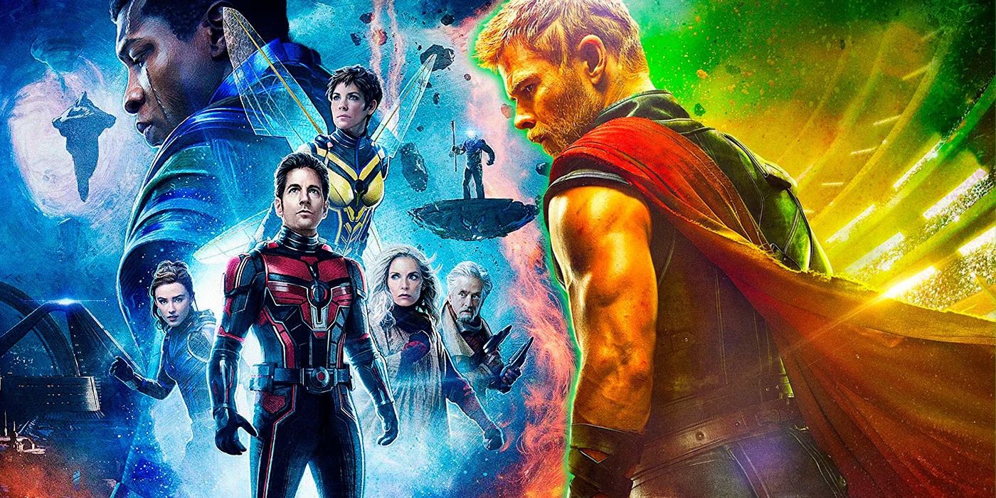 Thor from Ragnarok alongside Ant-Man and the Wasp Quantumania poster