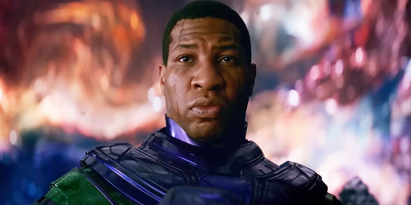A closeup of Jonathan Majors' Kang with a stoic look in Ant-Man and the Wasp: Quantumania.