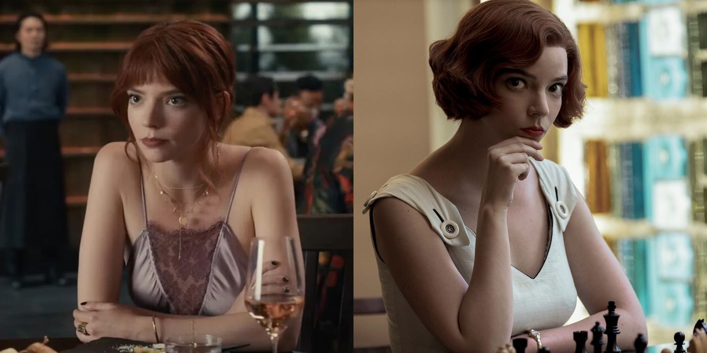Split image of Anya Taylor-Joy from The Menu and The Queen's Gambit.