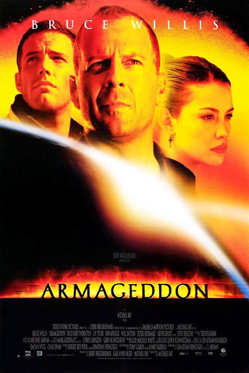 Liv Tyler, Bruce Willis, and Ben Affleck in Armageddon poster (1998)