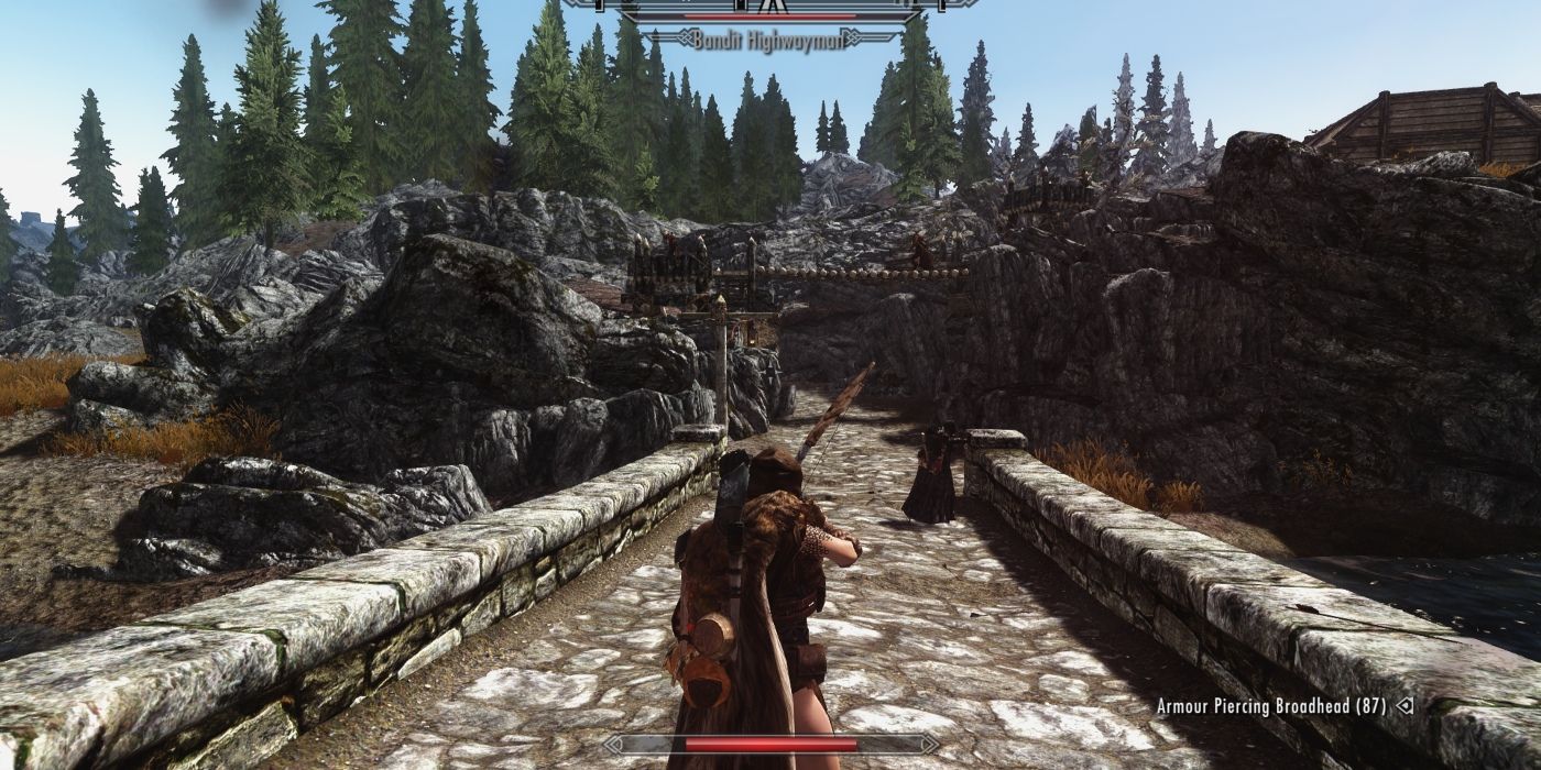 Un joueur combattant des bandits de haut niveau dans Elder Scrolls V: Skyrim