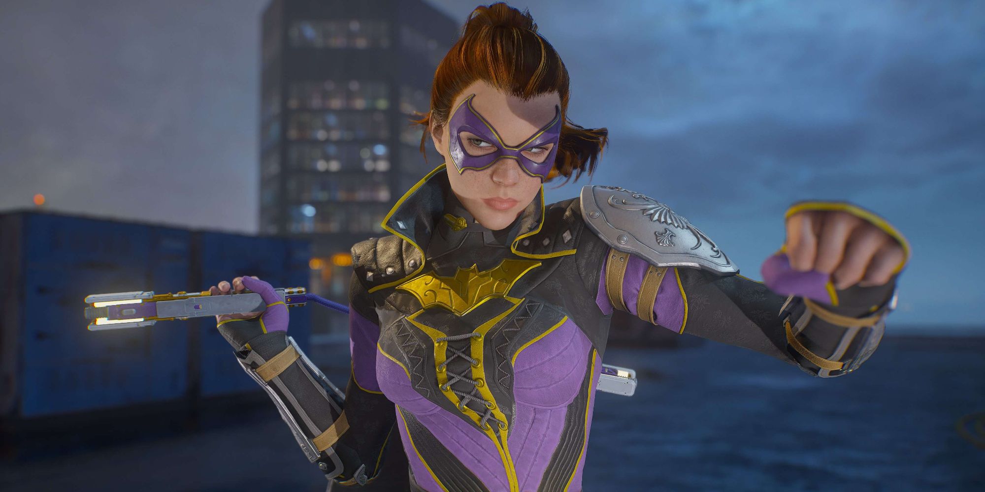 Batgirl in mid combat wearing her Privateer suit style in Gotham Knights