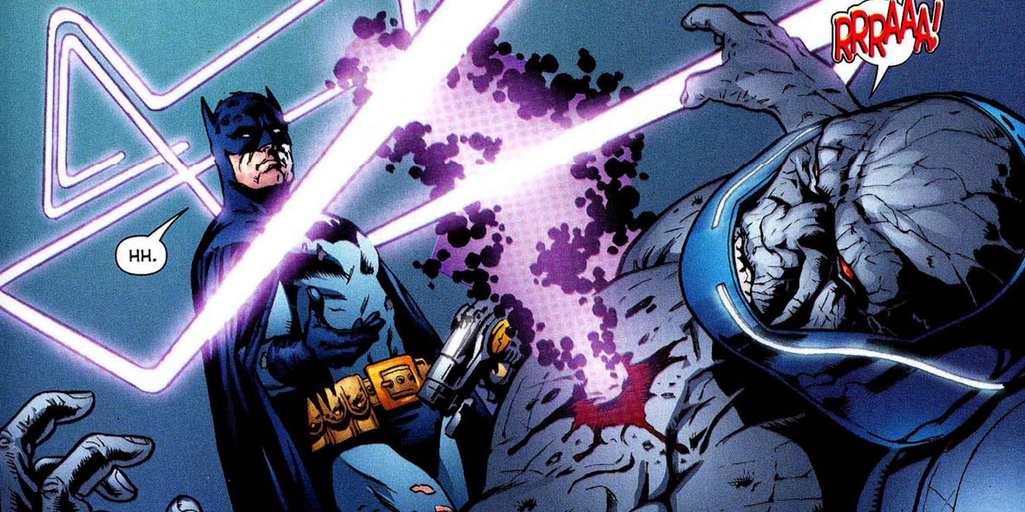 Batman dodging Darkseid's Omega Beams in DC Comics