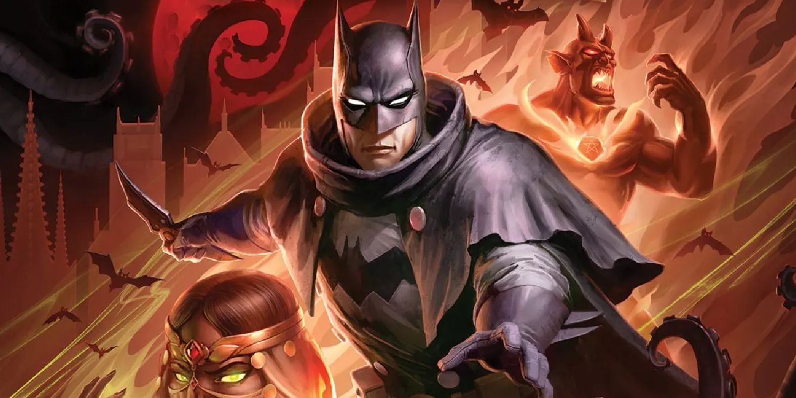 Batman holding a knife alongside Etrigan in The Doom That Came to Gotham poster