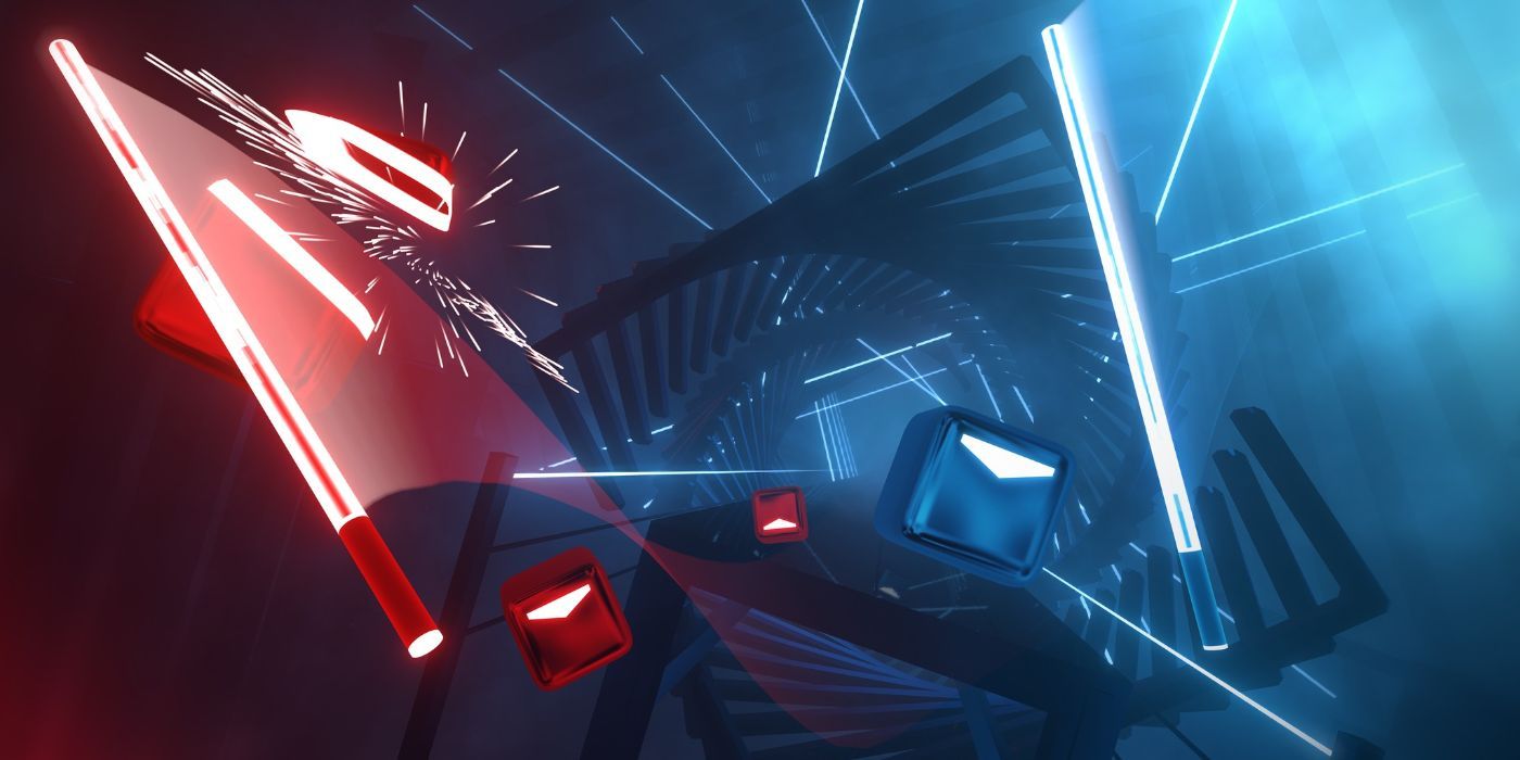 screenshot of gameplay in Beat Saber