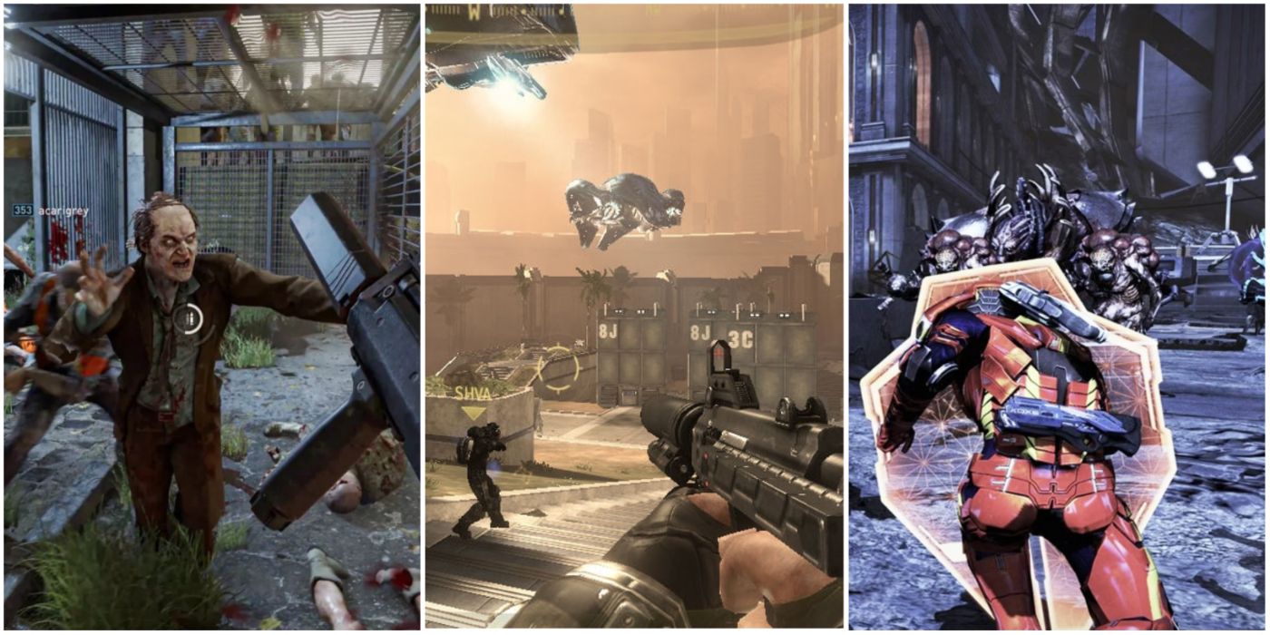 A split image showing World War Z: Aftermath, Halo 3: ODST firefight mode, and Mass Effect 3 multiplayer
