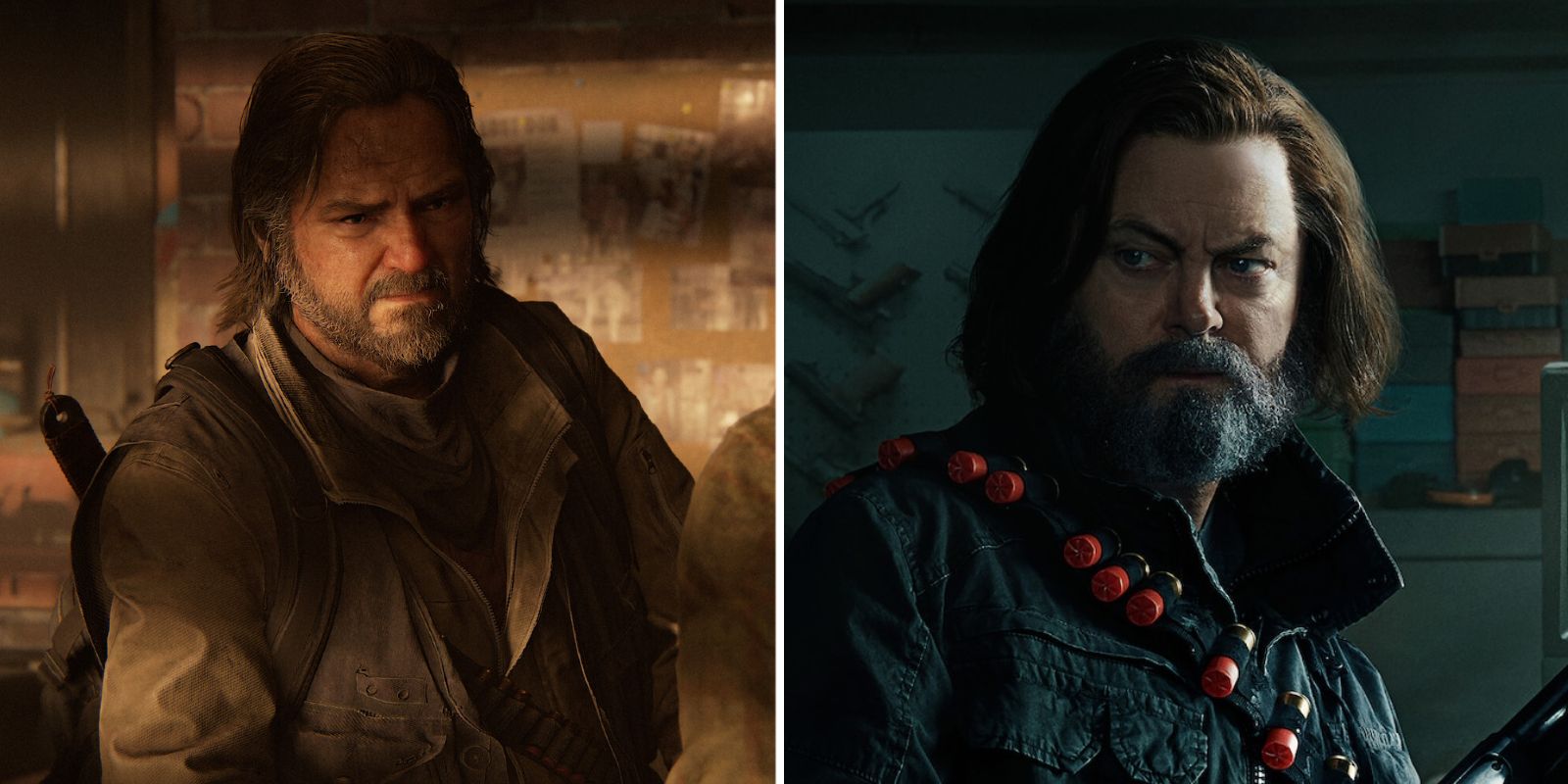 Bill dans The Last of Us: Part I et Nick Offerman dans le rôle de Bill dans The Last of Us de HBO