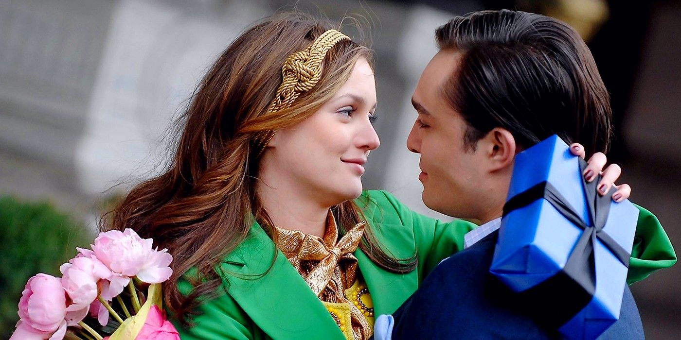 Blair and Chuck looking at each other as they embrace