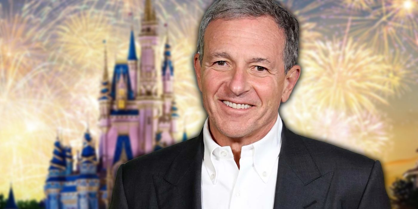 Bob Iger in front of a Disneyland theme park