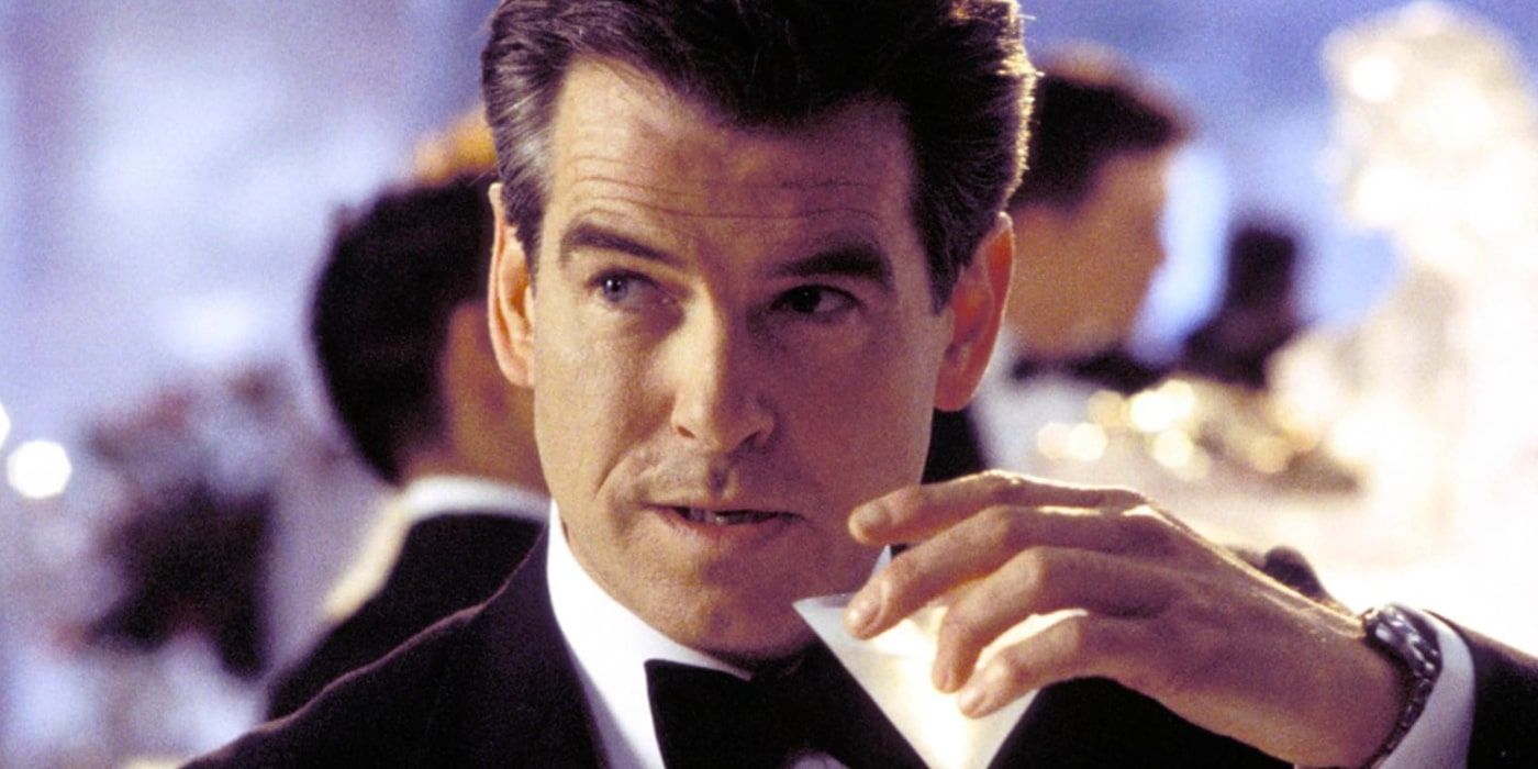 Pierce Brosnan as James Bond with a martini 