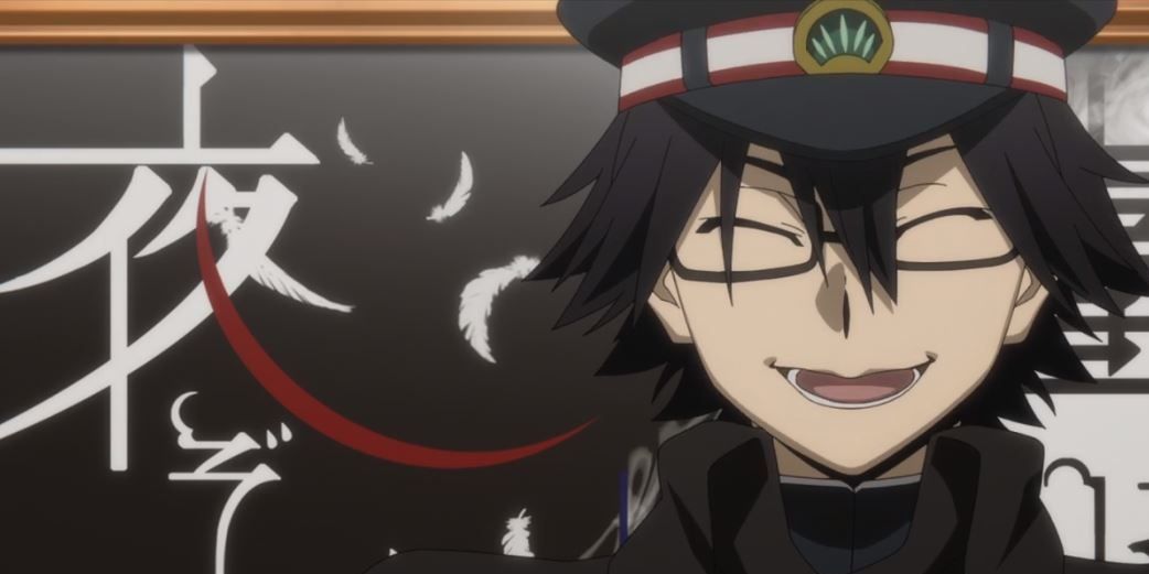 Ranpo in Bungou Stray Dogs smiling with eyes closed