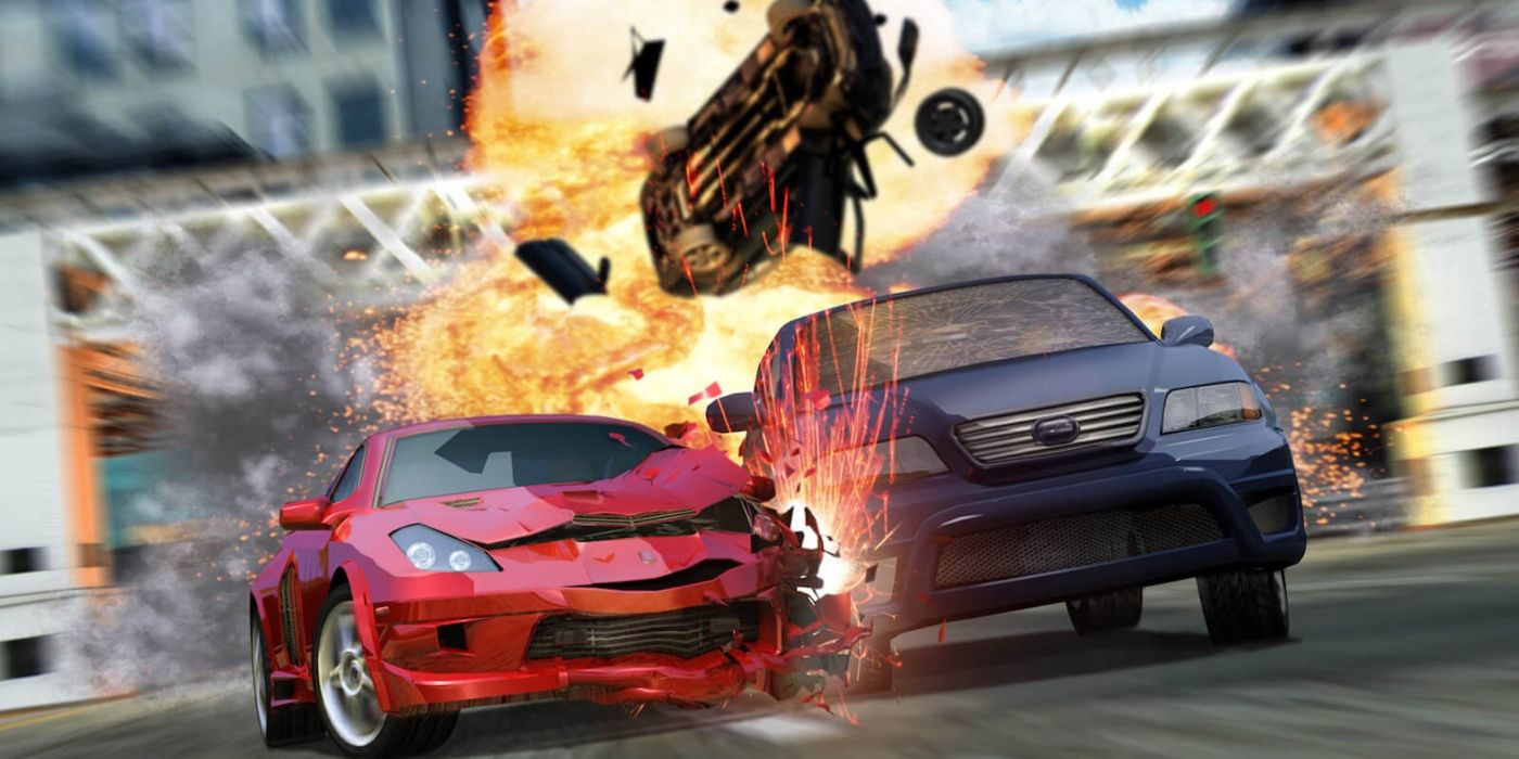Tre auto si schiantano contemporaneamente nel gioco Burnout 3: Takedown