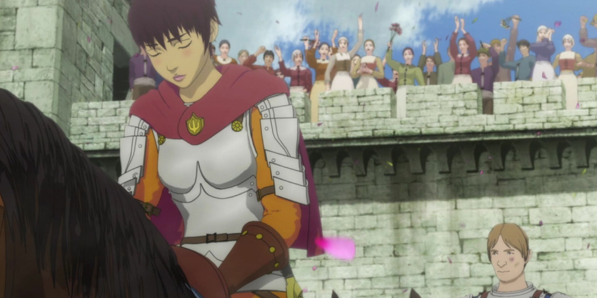 Casca embarrassed by her adoring fans during the parade in Berserk