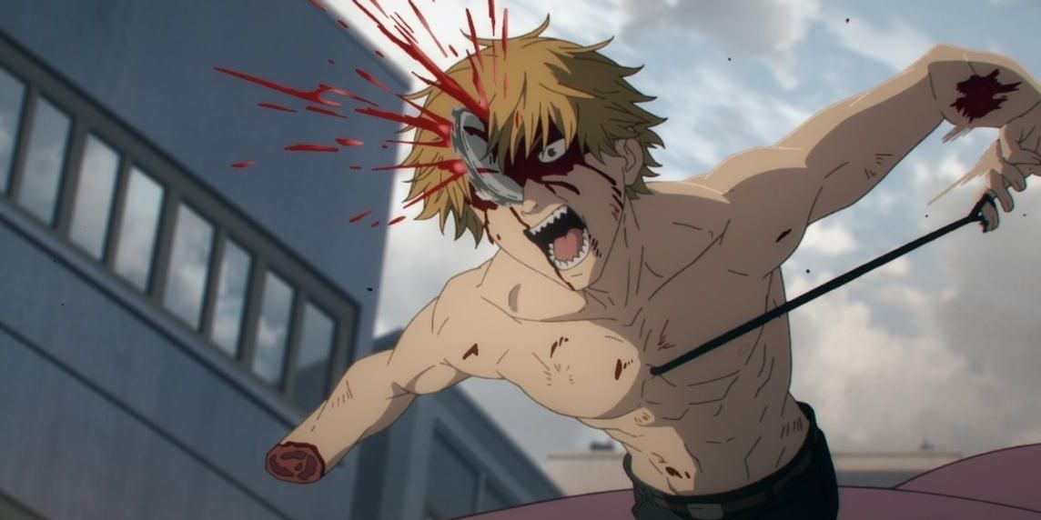 Denji ativa seus poderes do Diabo da Serra Elétrica e puxa sua corda no anime Chainsaw Man.