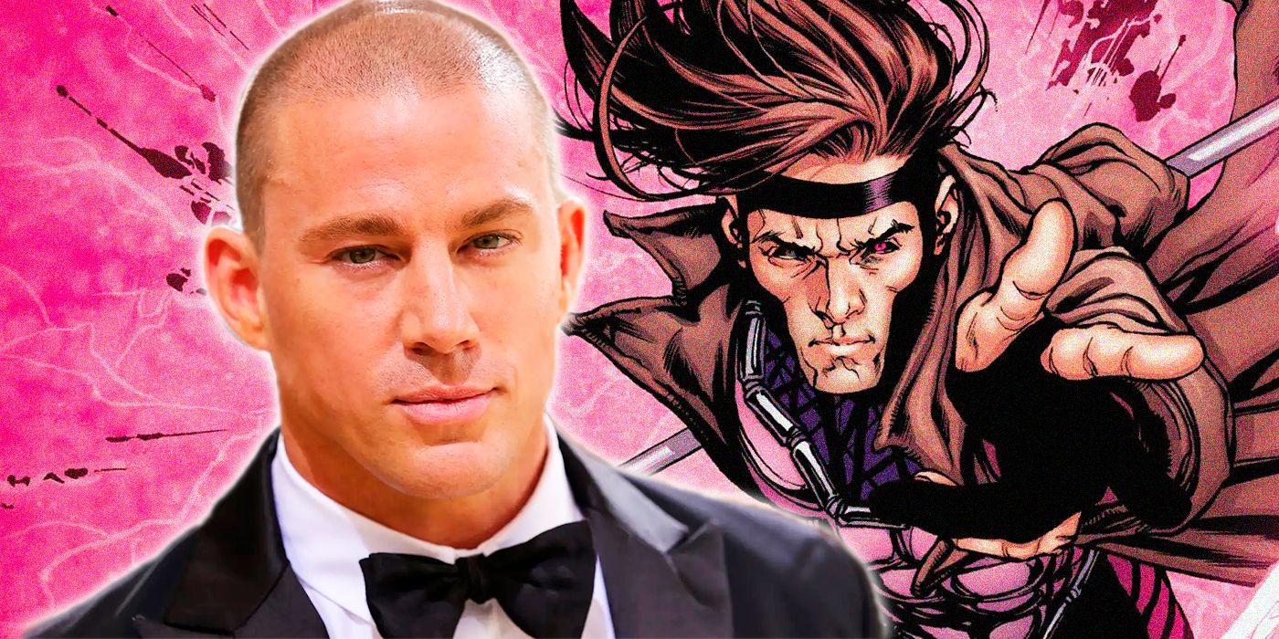 Channing Tatum with Gambit from Marvel Comics behind him.