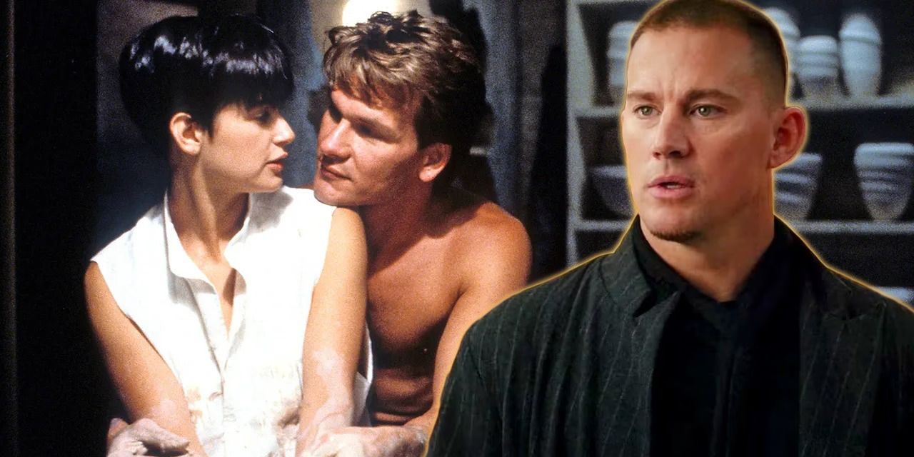 Channing Tatum over image of Patrick Swayze and Demi Moore in Ghost