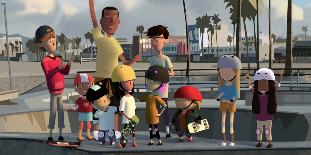 The cast of City of Ghosts going skateboarding