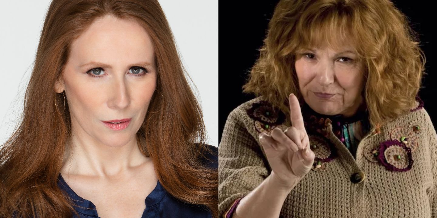 Split image of Catherine Tate and Julie Walters as Molly Weasley in Harry Potter